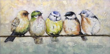 cinco pájaros texturizados Pinturas al óleo